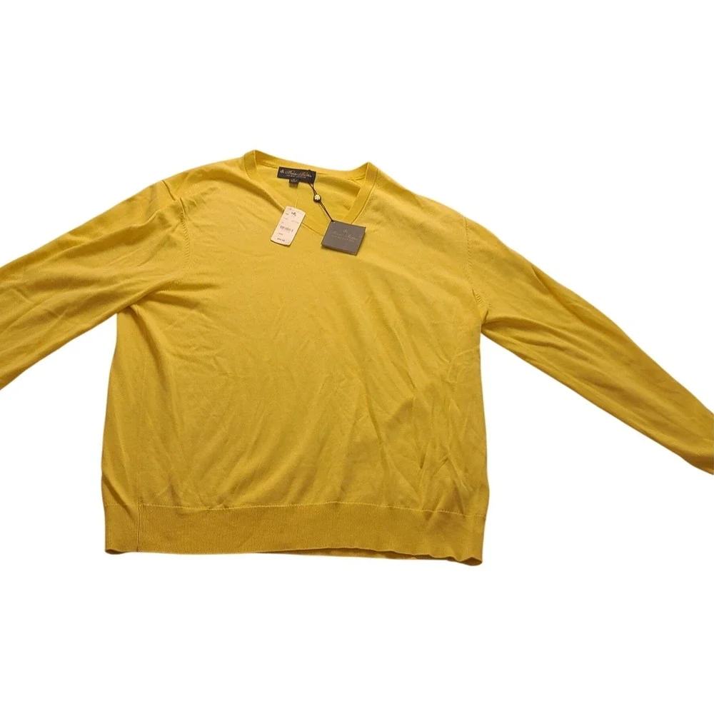 Brooks‎ Brothers Men's Supima Cotton V-Neck Sweater Yellow L Long sleeve New NWT
